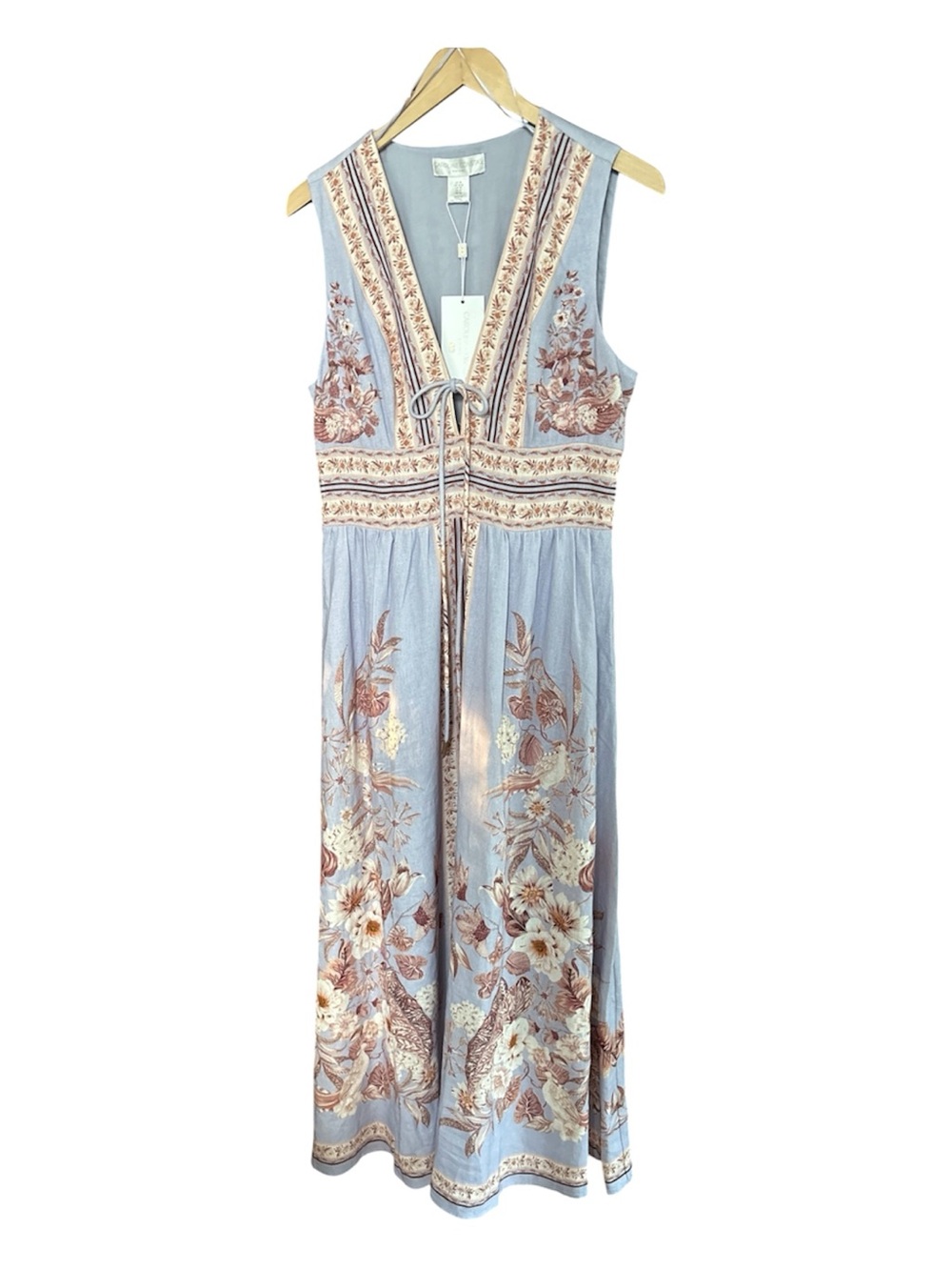 Caroline Constas Grecian Linen Blend Floral Print Maxi Dress Medium NWT